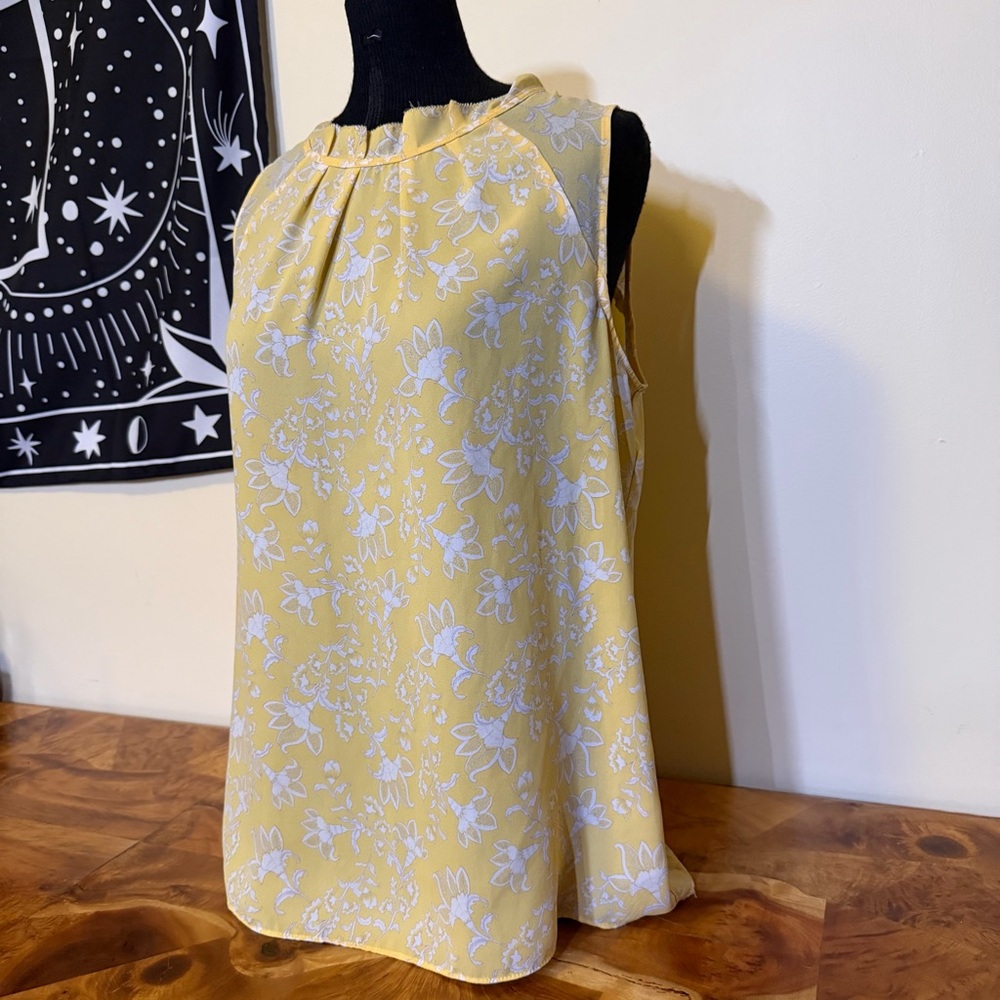 Rose + Olive Tank Top Women's M Yellow Floral Sleeveless Lagenlook Boho Tunic
